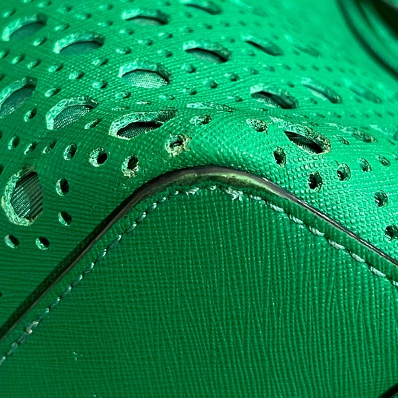 KATE SPADE Newbury Lane Caining Romy Green Perforated Leather Shoulder Satchel - Picture 11 of 17